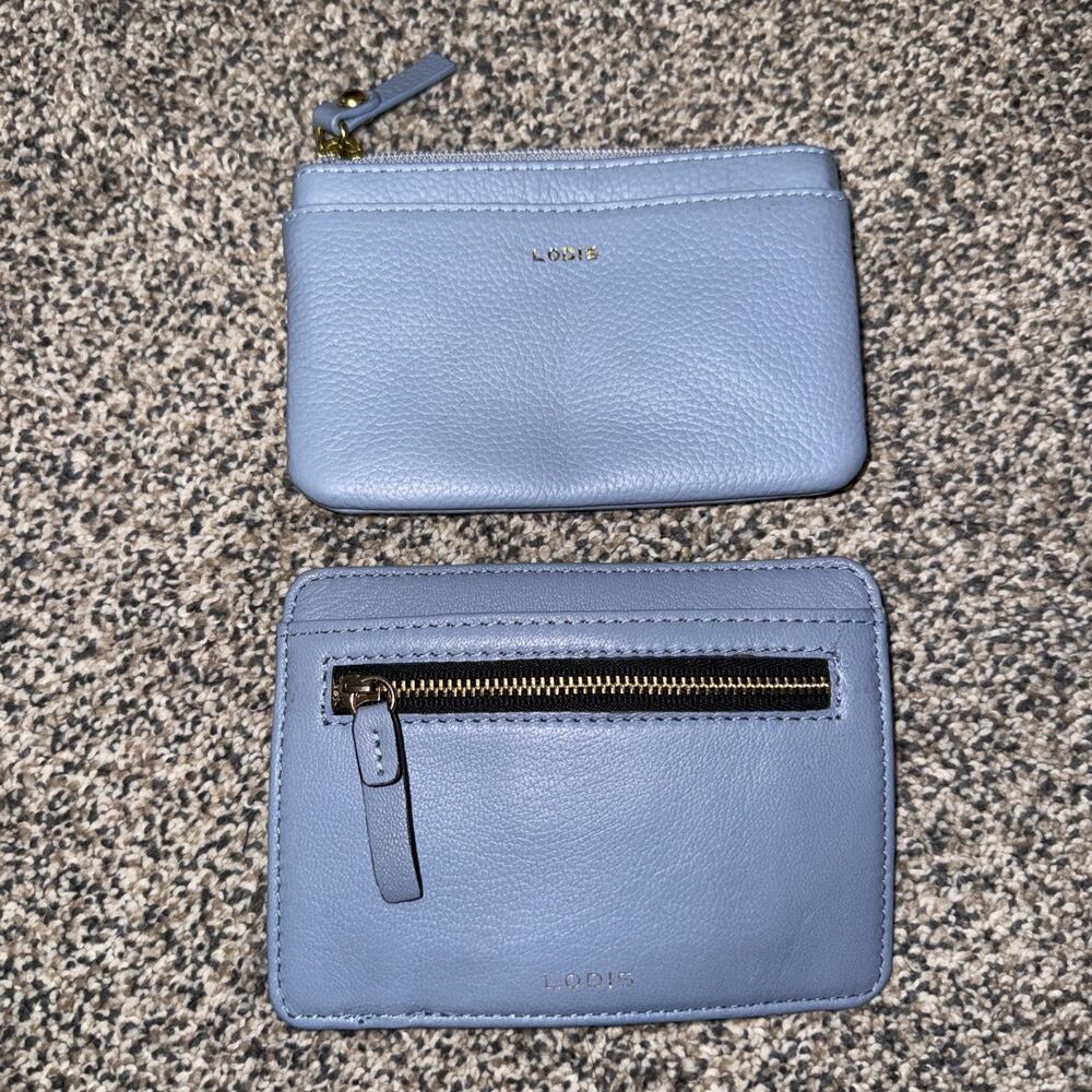 Lodis 2 Pc Set Light Blue Leather Coin/card Holder + Zip Coin Purse